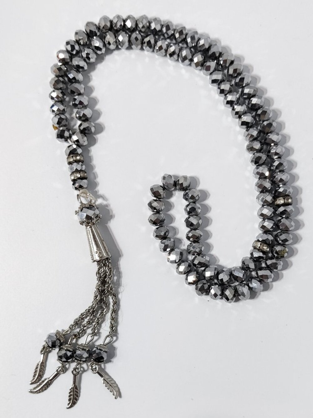Muslim Prayer Bead Necklace 99 Silver Glass Crystal Beads Tasbih